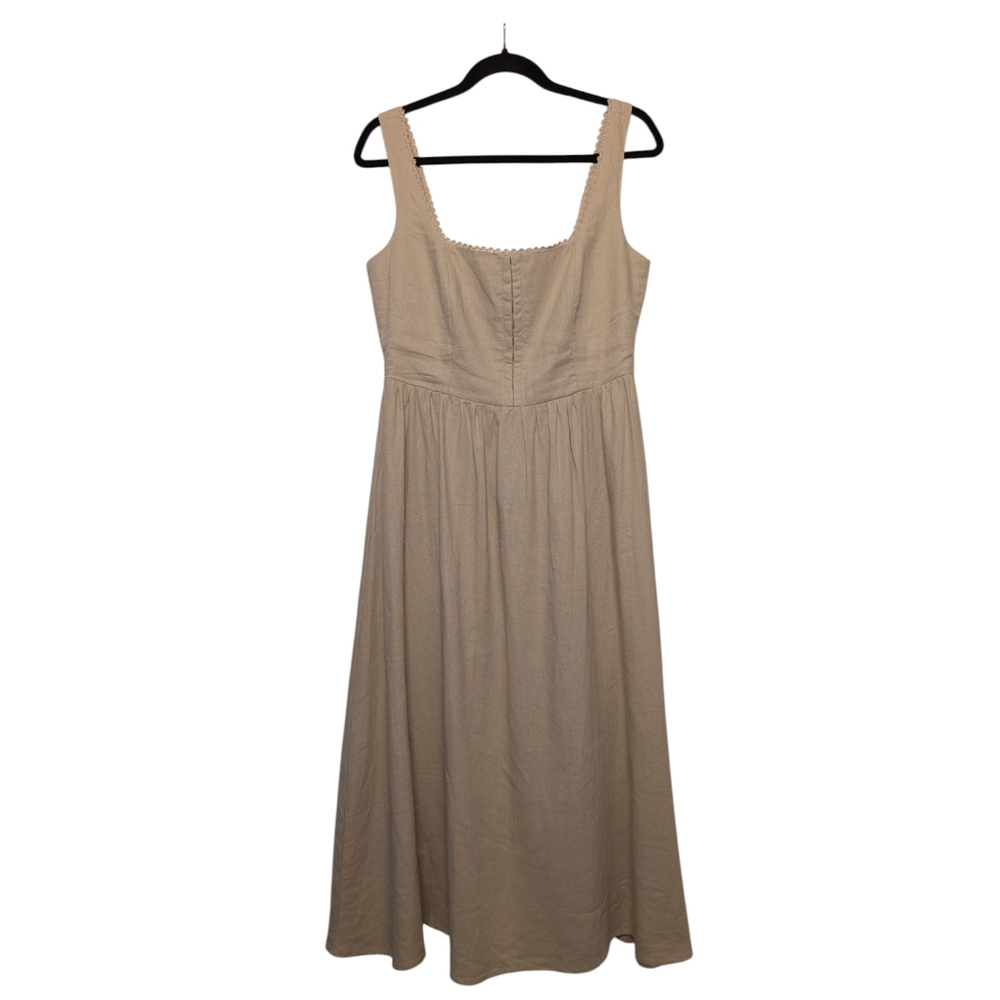 House of Harlow 1960 Smocked Linen Blend Midi Dress | Square Neck | Size Medium